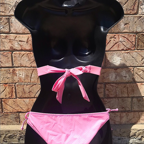 🆕🔥VS SUPER SEXY&SUPER FREAKING CUTE PINK/DAINTYSILVER DOTS BIKINI HALTER STYLE - Picture 3 of 16